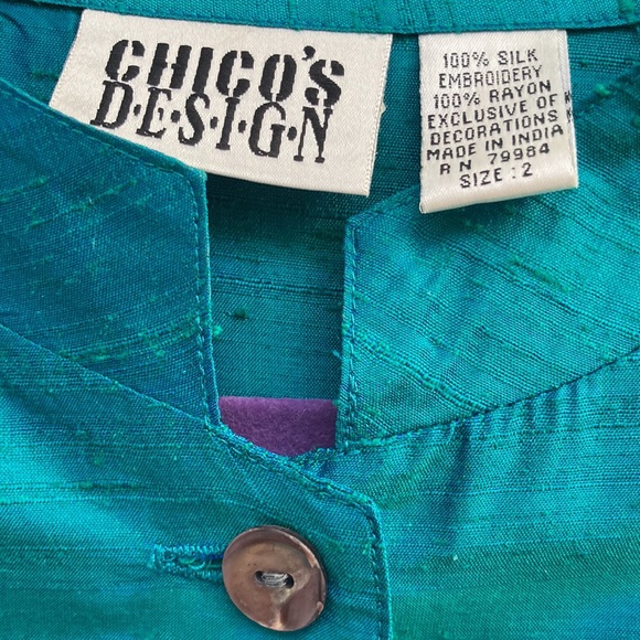 Chico’s Asian Deep Teal Embroidered Silk Tunic sz2 - Picture 8 of 13